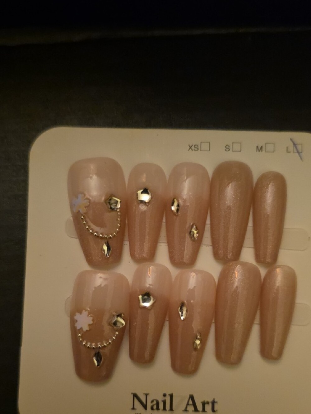 Neutral Nude Press-On Nails with Gold Accents - Large 1 Set - Picture 4 of 5